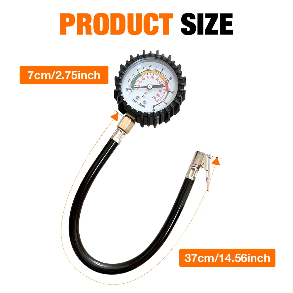 220PSI Car Tyre Air Pressure Tester, High-precision Long Tube Tire Gauge Meter, For Auto Motorcycle Truck Bike Measurement Tools view 2