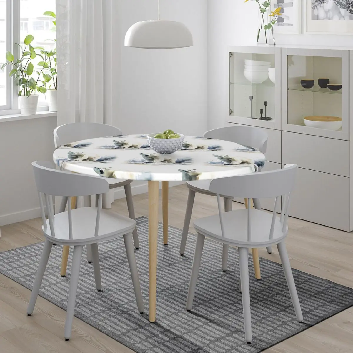 Watercolor Standing In The Snow Polar Bear Round Tablecloth Oilproof Table Cloth for Kitchen Events Dining Table Cover