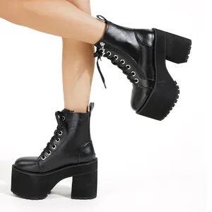Boots mùa đông ngắn của phụ nữ làm tròn nền tảng gót chân cao gót cao gót 8 Bán hàng chính Bota Demon - №6