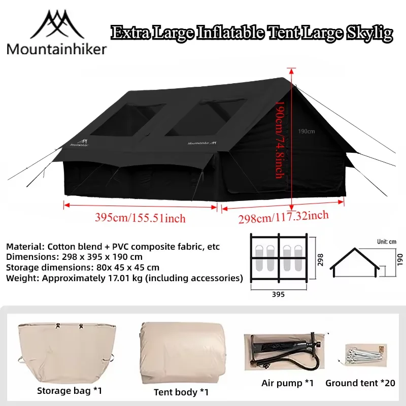 

Надувная семейная палатка MOUNTAINHIKER 12м² King-size для 6/8 человек с защитой от непогоды, просторным интерьером и большим окном на крыше