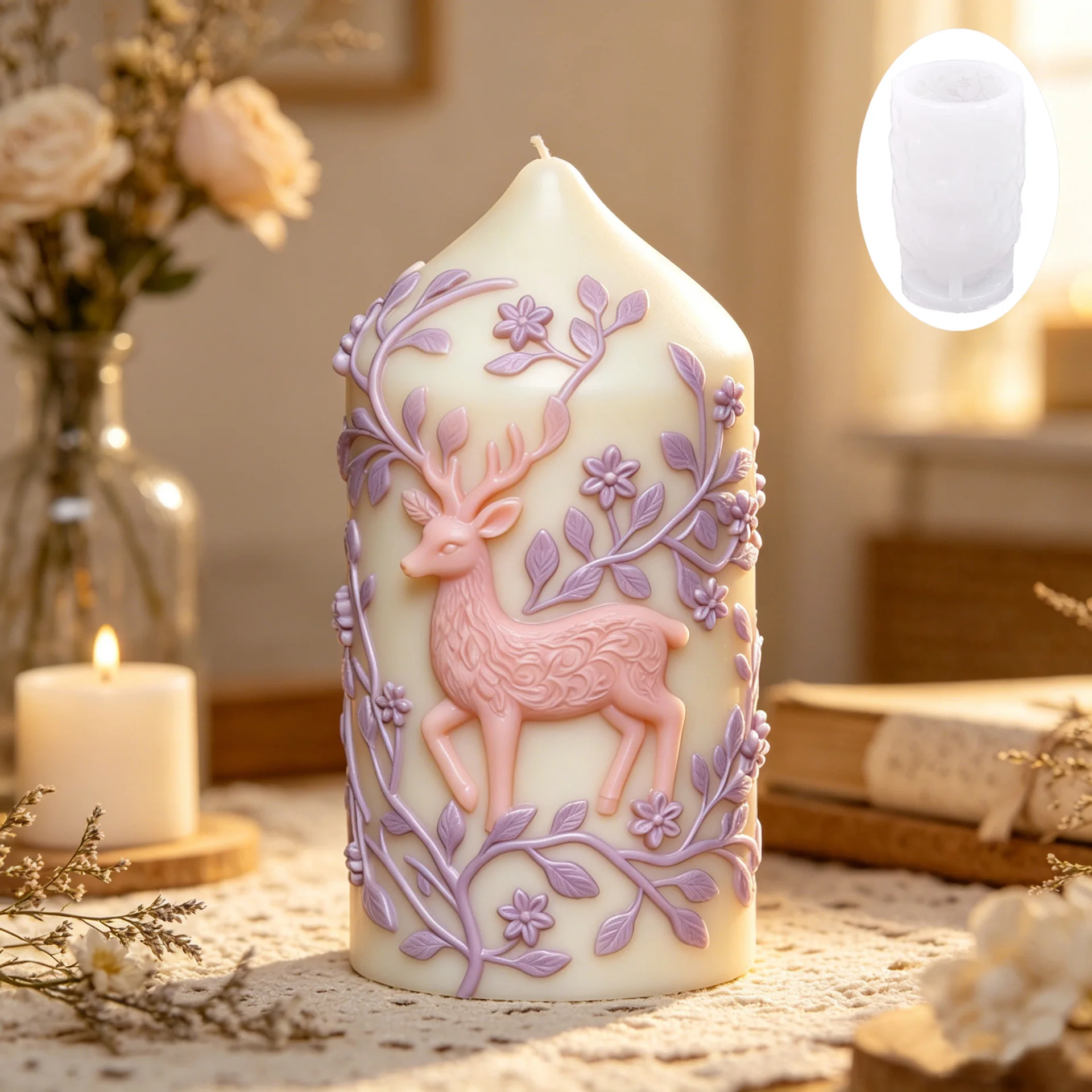 1pc deer flower leaf resin silicone mold - hollow cylindrical irregular shape suitable for diy crafts, spring-themed deer antler