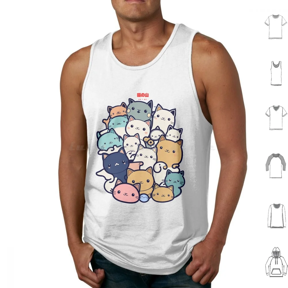 A Pile Of Cats Tank Tops Print Cotton Anime Cat Cats Cute Cats Heart Hearts Japan Japanese Kawaii Kitten Kitty Manga Pile