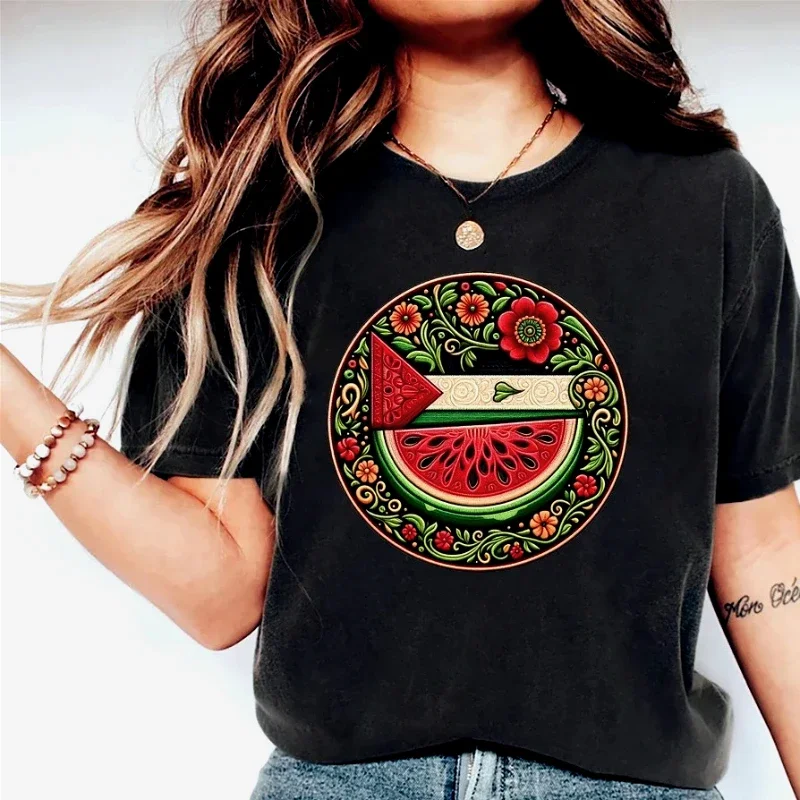 

Watermelon Symbol Freedom Shirt Watermelon Flag Women Sleeve Human Rights Peace and Love Aesthetic Clothes