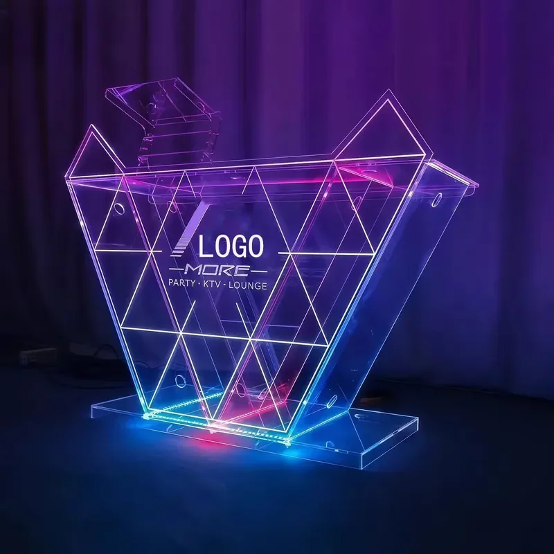 Customizable Transparent Acrylic DJ Table Modern LED Luminous Lecture Table with Bar for School or Hotel Use view 6