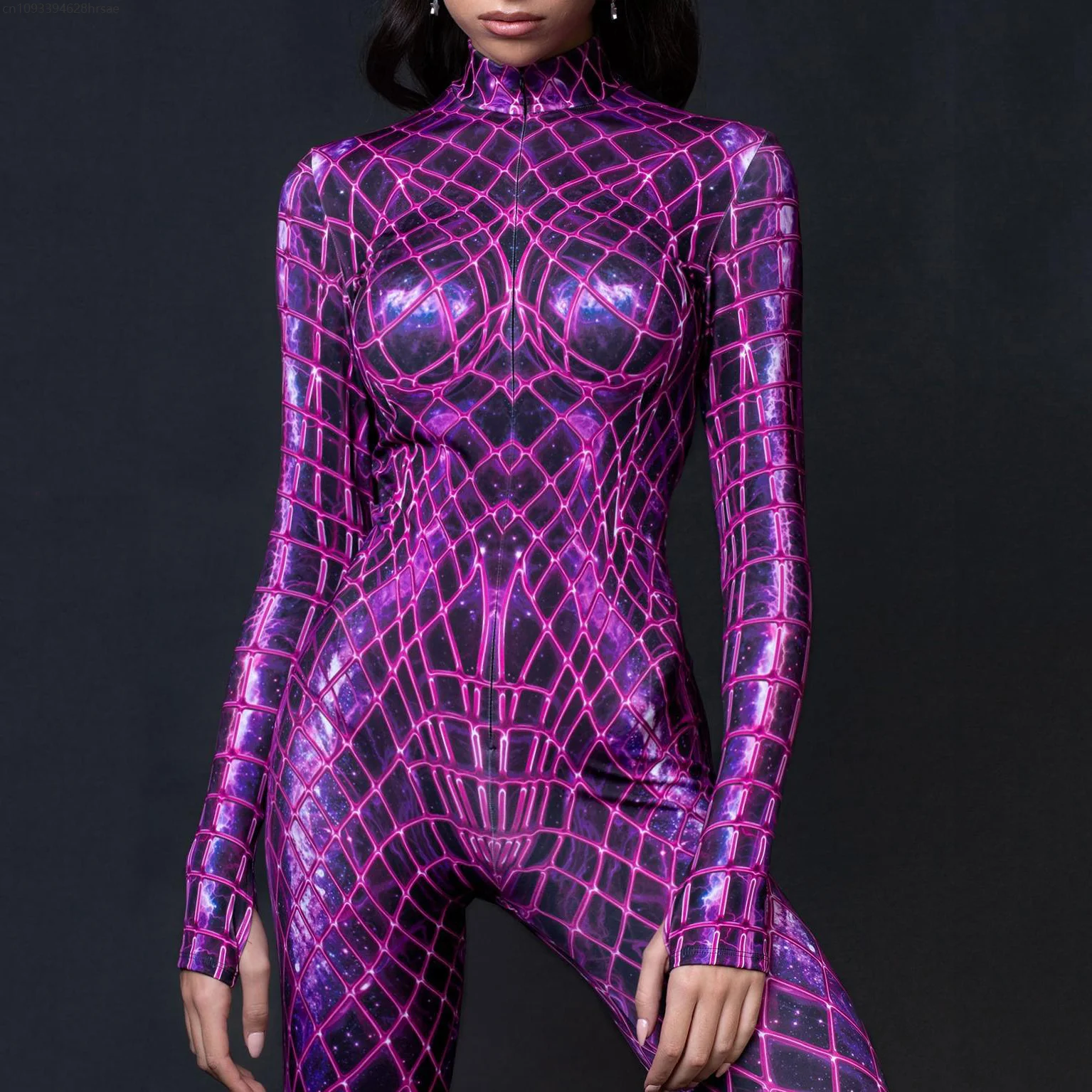

AP Sexy Net Pink Line Bodysuit Punk Gothic Women Cosplay Jumpsuit Carnival Slim Zentai Suit Costume Festival Party Catsuit