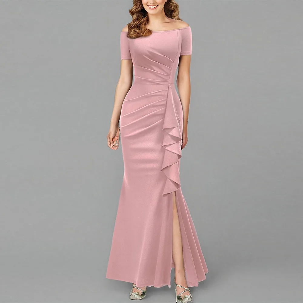 

Customized Formal Gowns and Mother of The Bride Dresses for Women Women's Elegant Off Shoulder Ruffle Formal Evening Long Dress