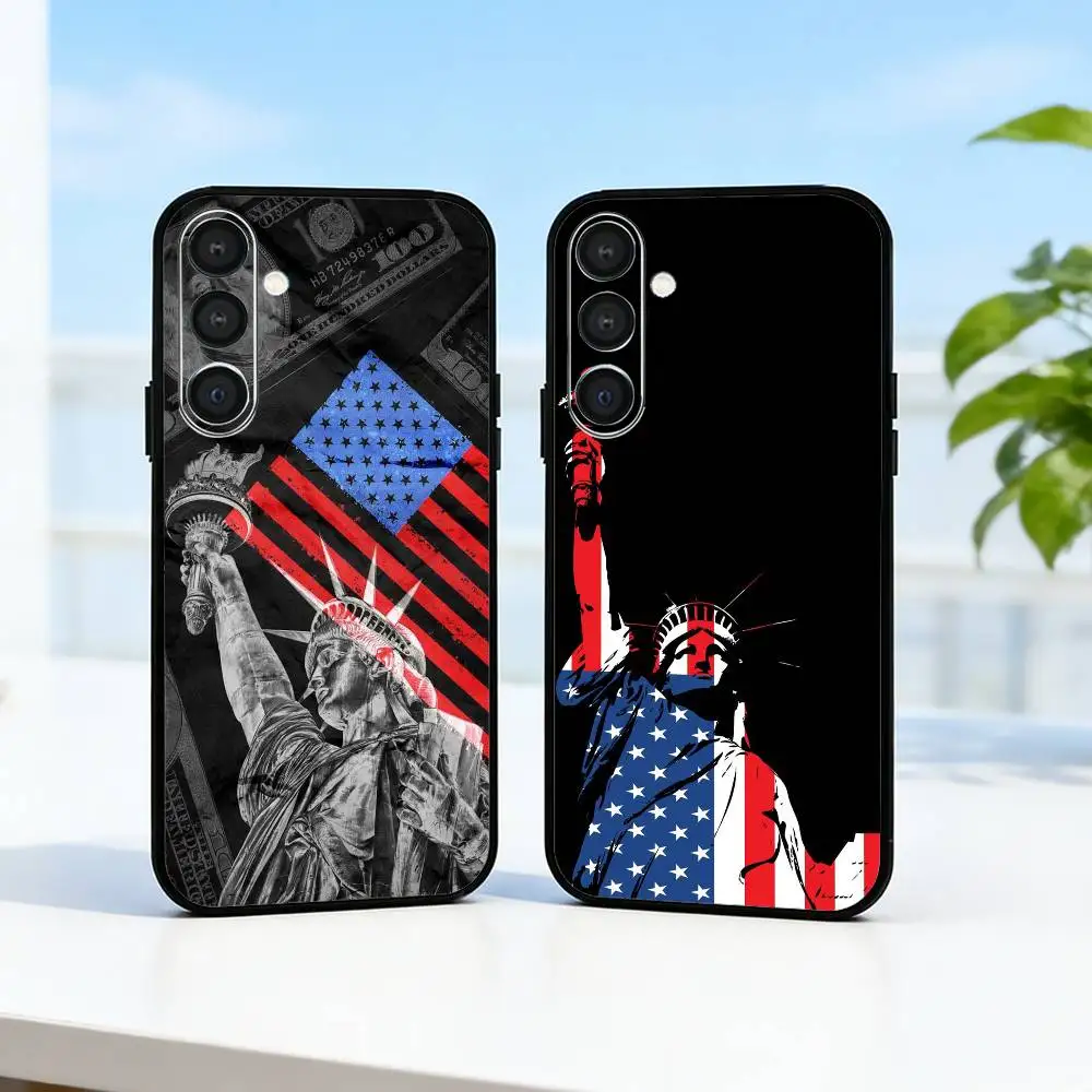 

Statue L-Liberty America USA Flag Phone Case For Samsung A73,72,71,A52,51,40,41,A22,A32,31,A13, Soft Black Shell