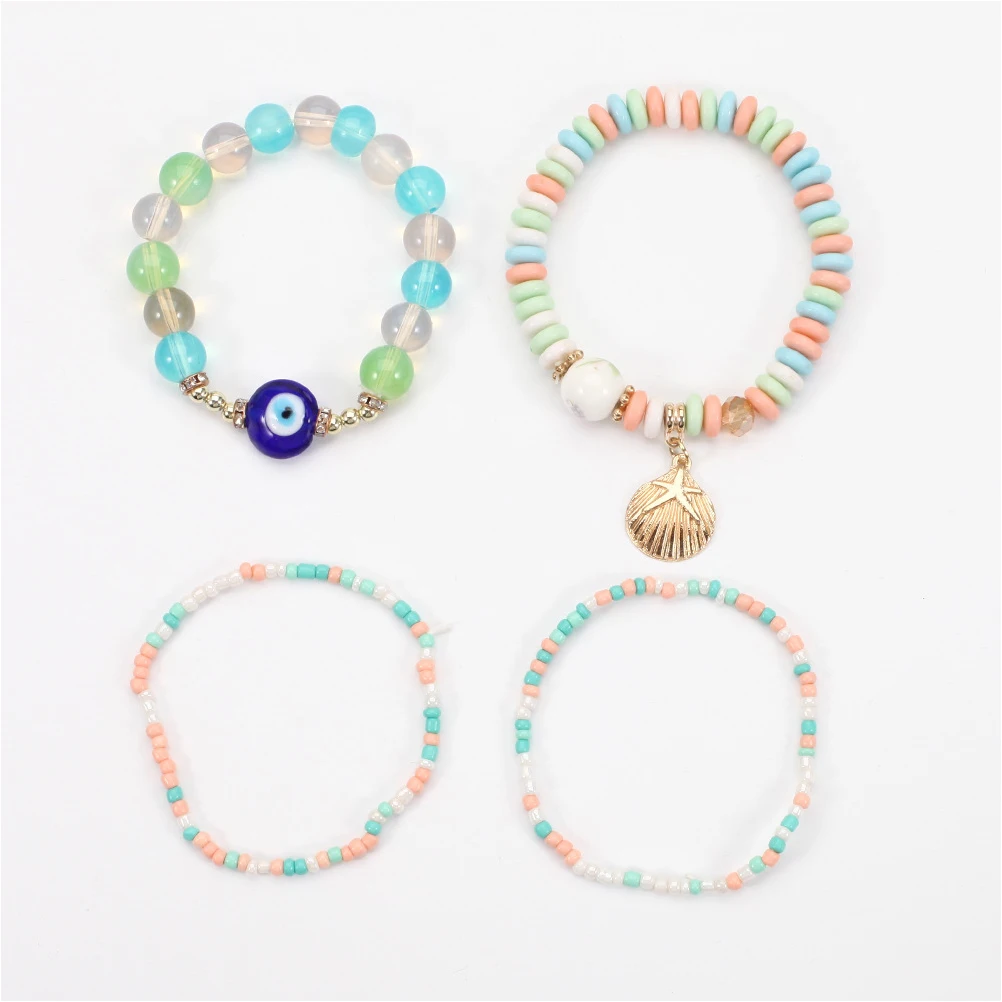 

6 Sets Chain Bracelets Eye Beaded for Women Festival Braclets Jewelry Handmade Silver