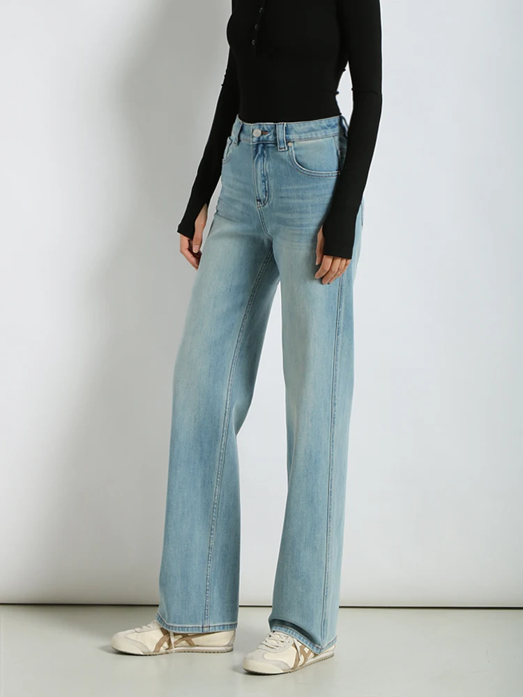 

Women's Slim Fit Straight Leg Jeans High Waist Cotton Stretch Denim Light Color High Elastici Loose Long Trousers Casual Sle