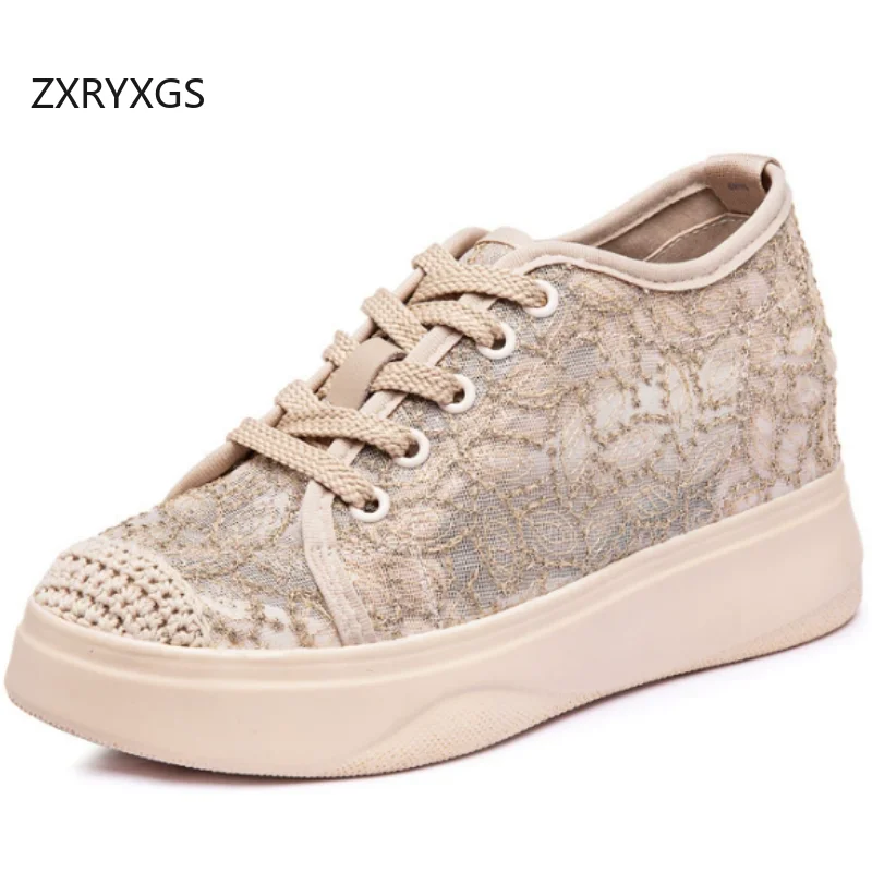 

ZXRYXGS 2026 New Premium Mesh Lace-up Breathable Sneakers Trendy Shoes Thick Sole Inside Increase Wedges Sandals Casual Shoes