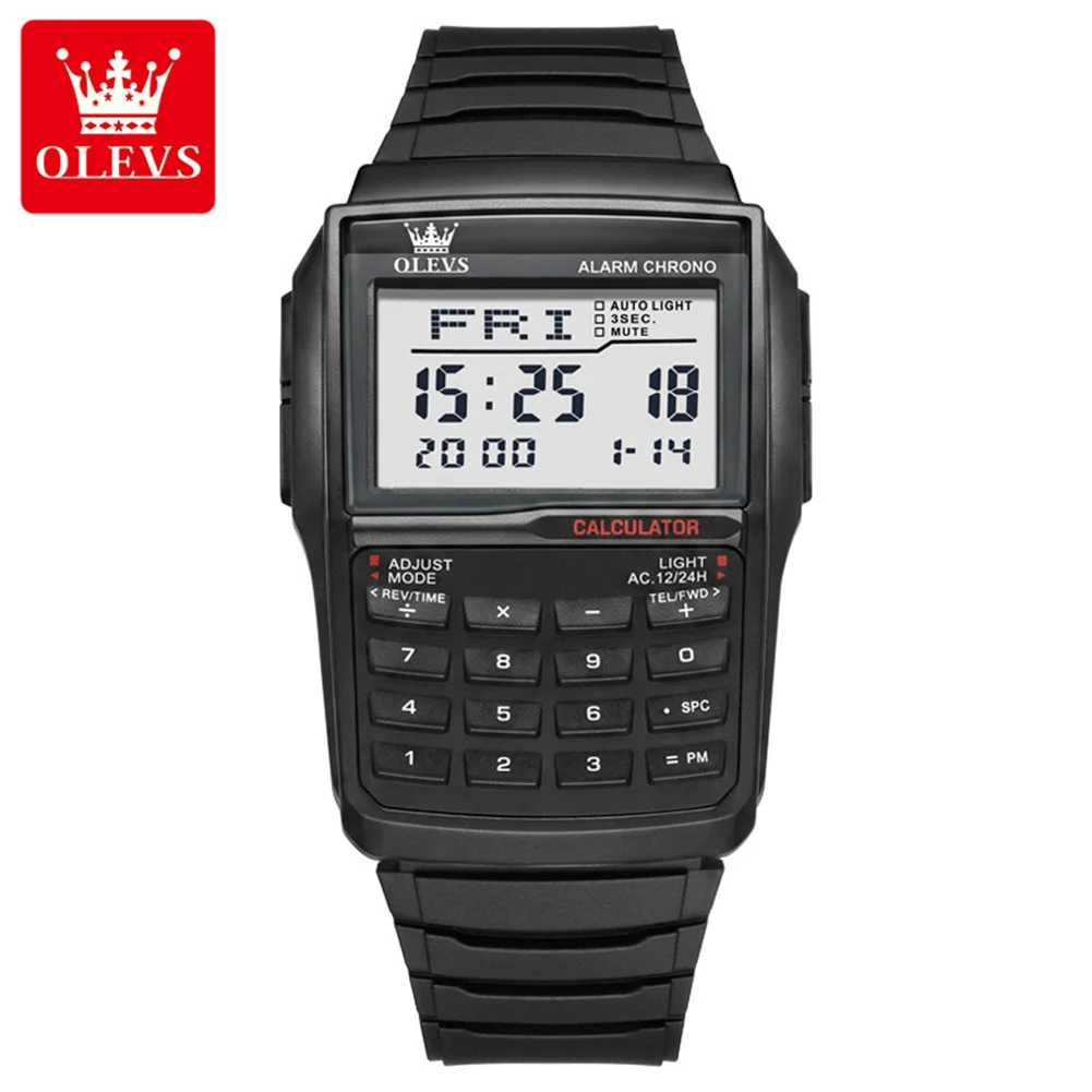 OLEVS Brand Multifunctional Computer Style Men's Calculator Watch Fashion Luxury LED Electronic Watch Digital Sports Watches