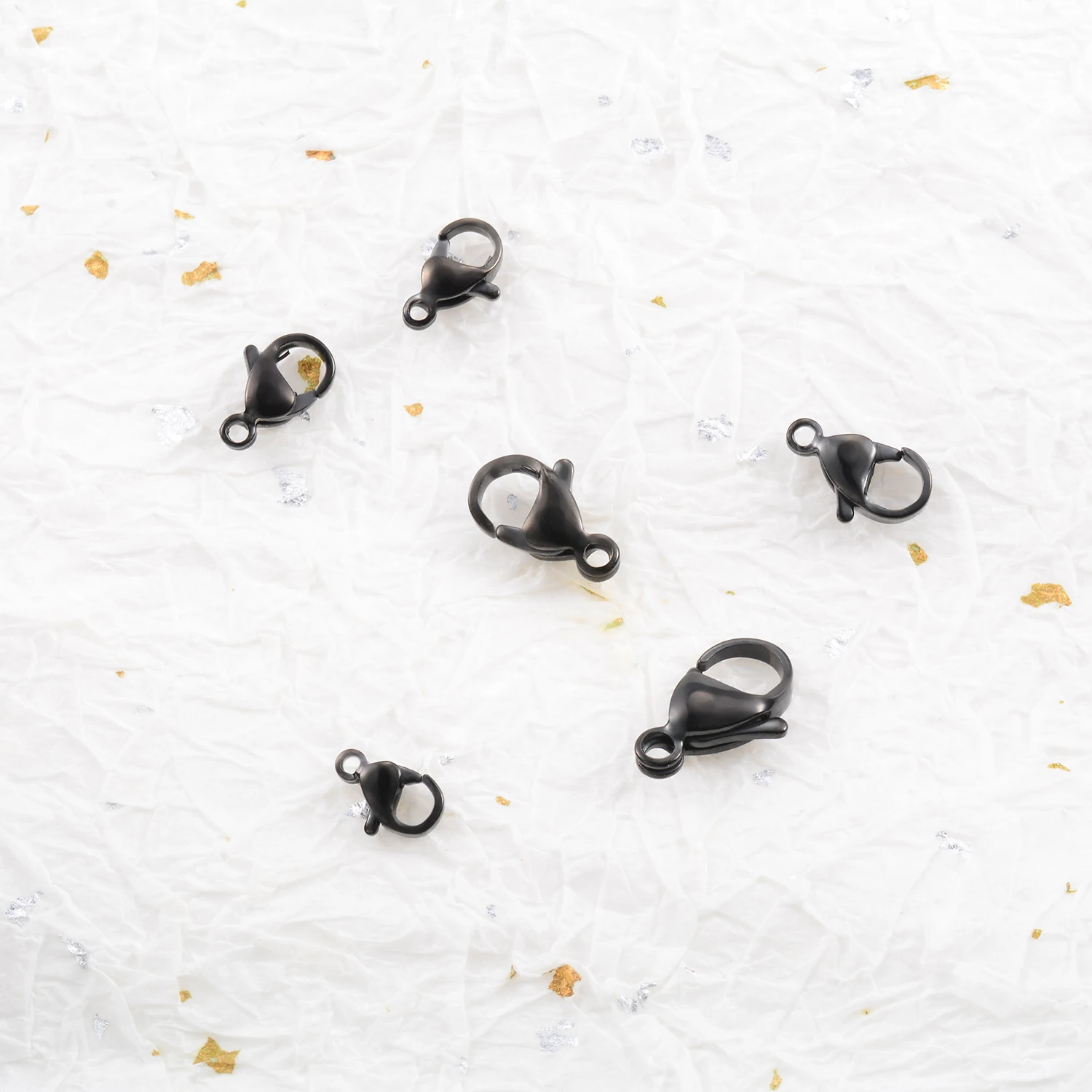 100 Stück Schwarze Edelstahl-Karabinerverschlüsse 9mm-15mm Verschlüsse Hakenverschluss für Armband Halskette Schmuck Zubehör – Detail 5