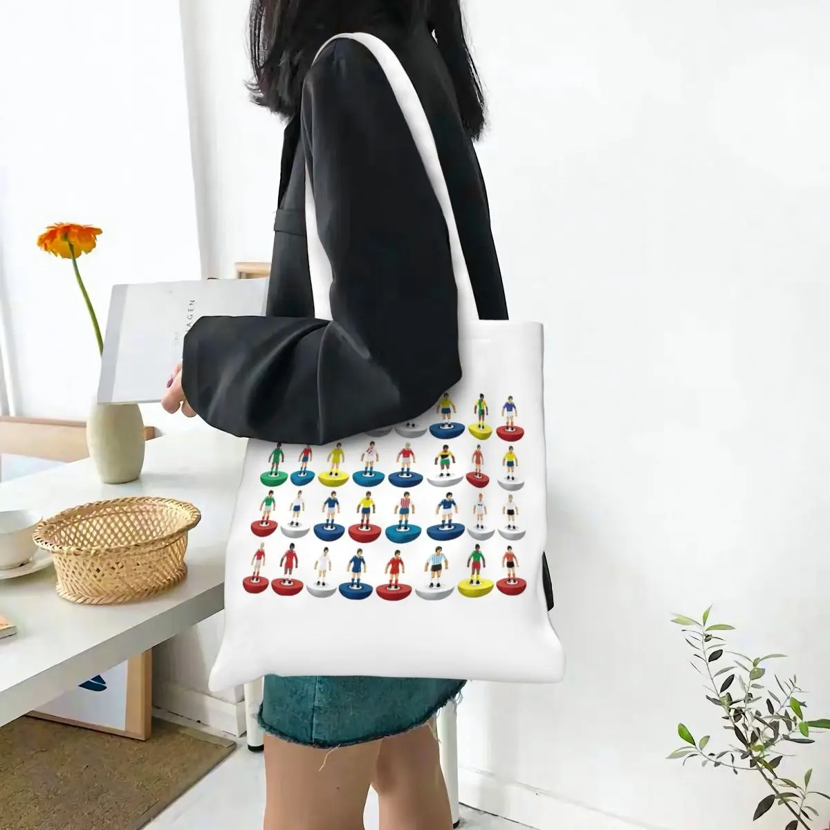 World Subbuteo Players Shopping Bags Canvas The Tote Bag Foldable for Ladies Shoulder Tote Travel Handbag