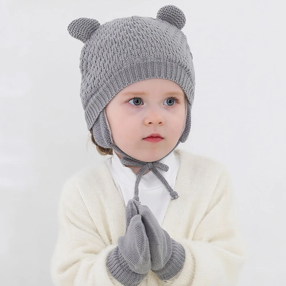 1 Juego de gorro de punto de lana cálido con guantes, gorro de invierno a prueba de viento para accesorios de fotografía de Navidad al aire libre