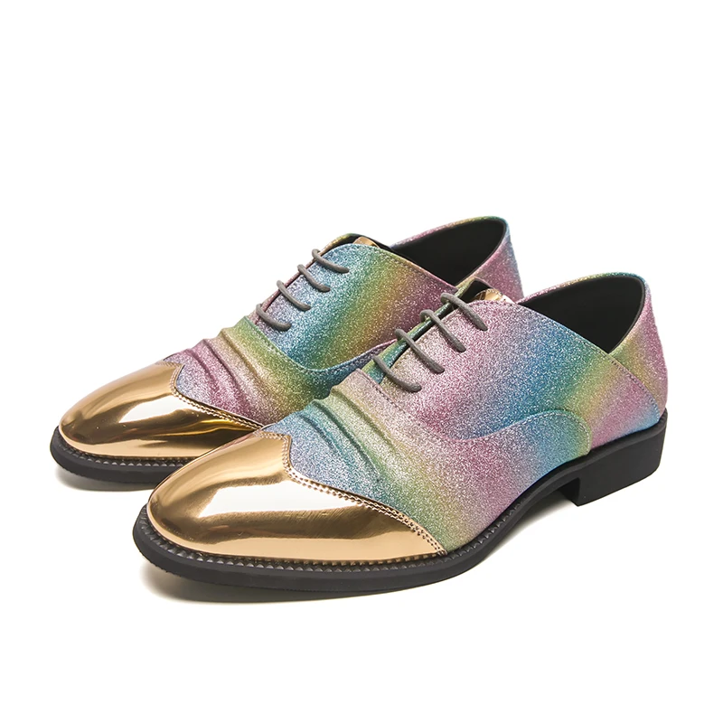 

Men Colorful Derby Shoes PU Low Heel Fashion Retro Personalized Banquet Men Shoes
