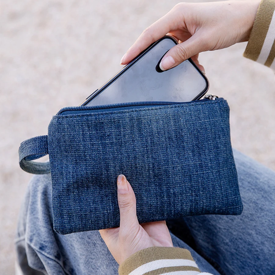 Canvas Denim Women Clutch Bags Blue Ladies Bolsa Feminina Wristlets Lady Casual Mobile Envelope Women Bag Mini Key Purse Wallet