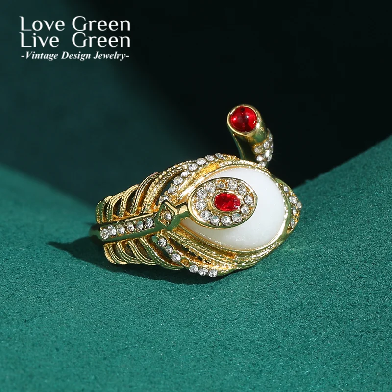 

Vintage Feather Rings White Agate Water Droplet Willow Leaf Rhinestone Gold Color Jewelry Designer Luxury Quality 2025 Wedding