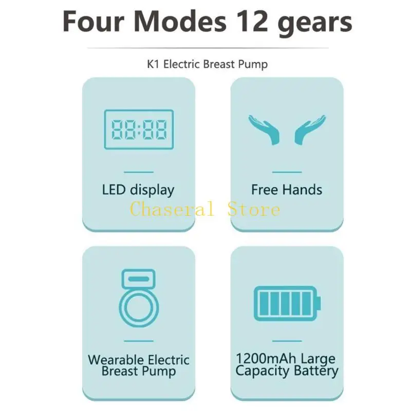 E7CE 4 모드 12 조절 가능한 속도 마사지 모유 수유 펌프 전기 흡입 펌프 LED 스크린 디스플레이가 있는 웨어러블 유방 펌프