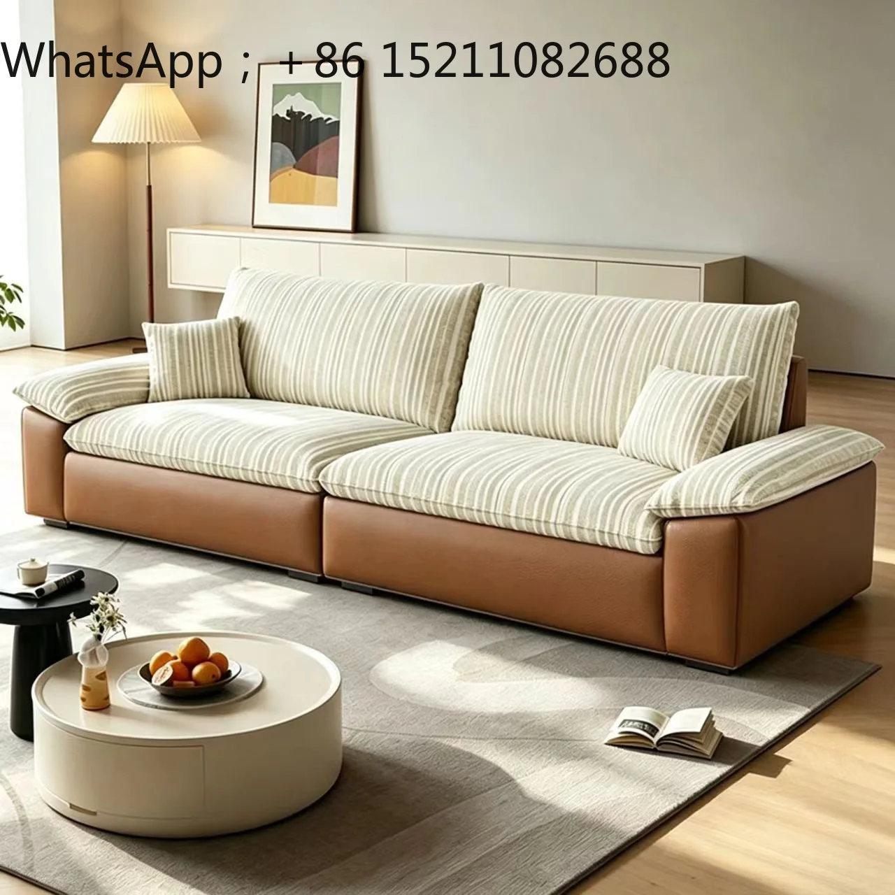 SCY double sofa retro wind striped chenille sailing sofa living room small apartment straight row fabric sofa
