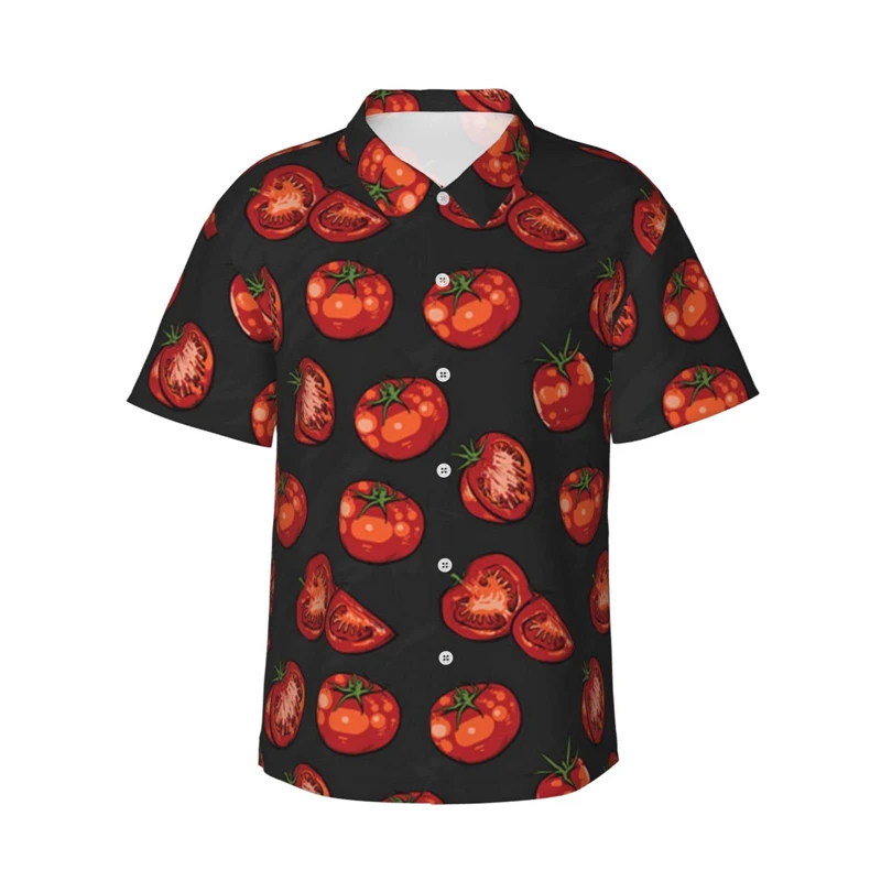 Summer Fashion Mens Hawaiian Shirts Short Sleeve Button Tops 3D Printed Casual Beach Tomato Shirt Plus Size 6XL Hombre Ropa