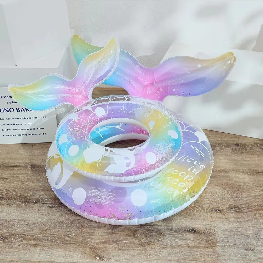 Inflatable Swim Ring Transparent Glitter Loop Underarm Swimming Lifebuoy With Handle Mermaid Inflatable Swim Tube Pool Party