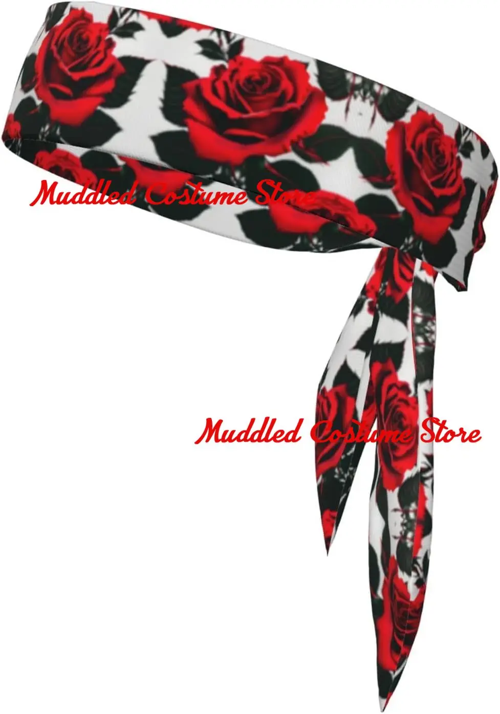 

Red Rose Print Double-Sided Sport Head Tie Adjustable Sports Headband