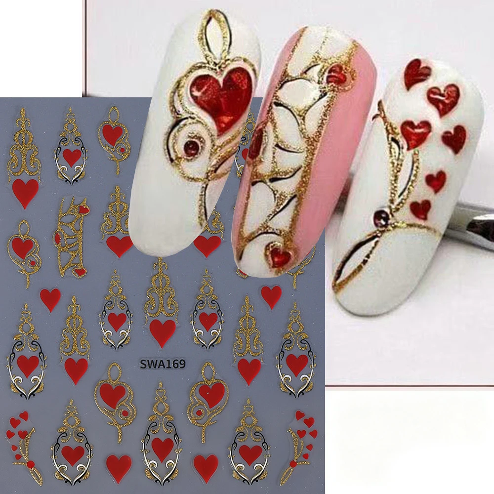 1/4 قطعة ثلاثية الأبعاد عيد الحب القلب مسمار ملصقا البرنز الحلو الحب القلب مسمار ملصقات فنية ذاتية اللصق الأحمر القلب مانيكير لوازم #1