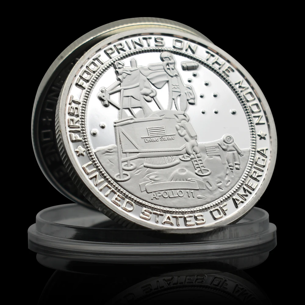 US Project Apollo 11 Silver Coin Astronaut Challenge Medal Mankind Giant Leap Badge Souvenir Collectibles