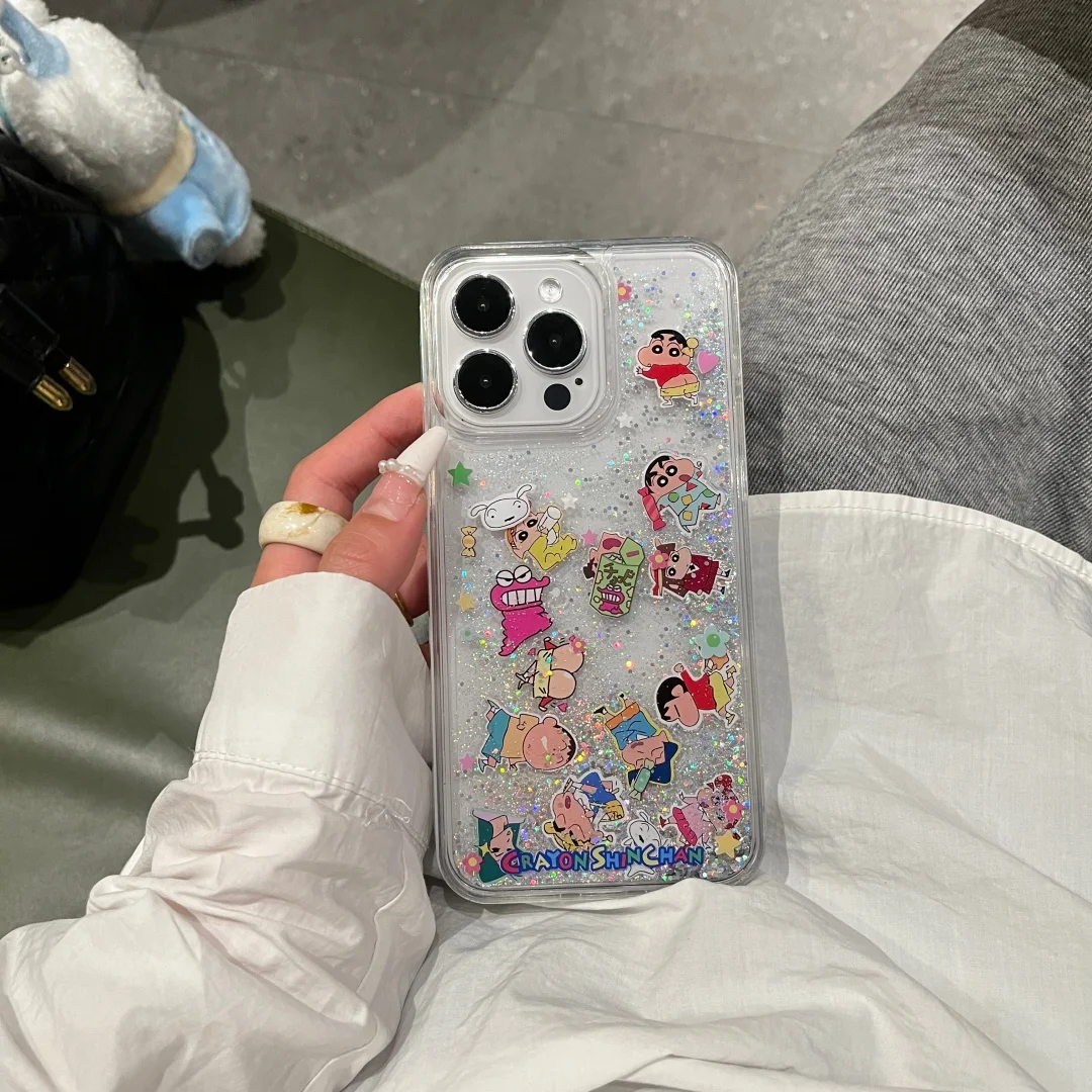 Lustige Crayon Shin-chan Liquid Quicksand Handyhülle für iPhone 11, 12, 13, 14, 15, 16, 17, Pro Max Plus Air Boochan SHINCHAN Cover