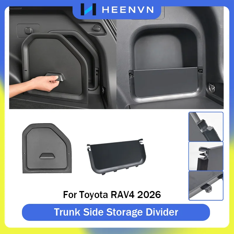 Heenvn Trunk Side Storage Divider Closure Cover For Toyota RAV4 2026 ABS Rear Cargo Partition Plate Interior Accessories