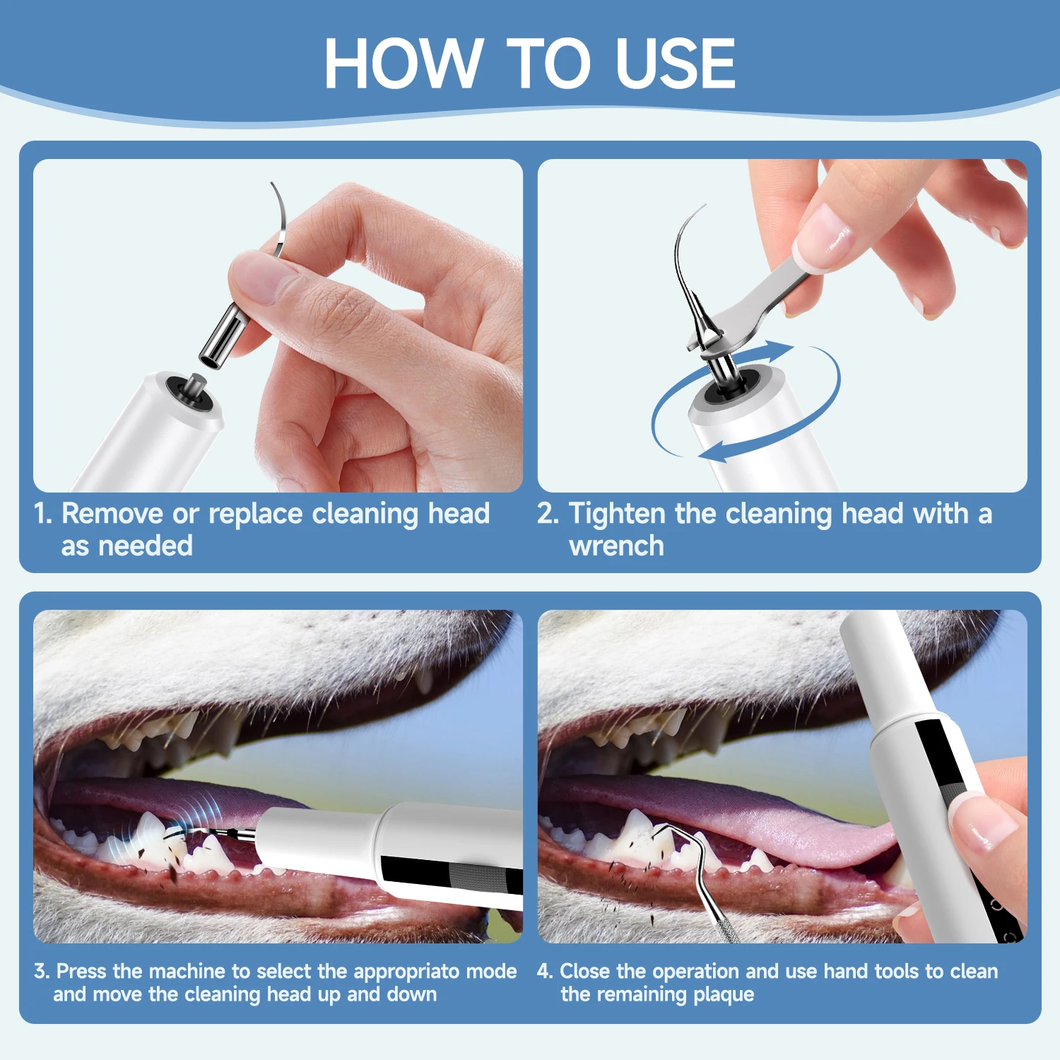 CURVY MOON Ultrasonic Tooth Cleaner Pet Dog Cat Use Serise Dental Scaler for Tartar Calculus Plaque Removal Teeth Whitening Tool - view 6