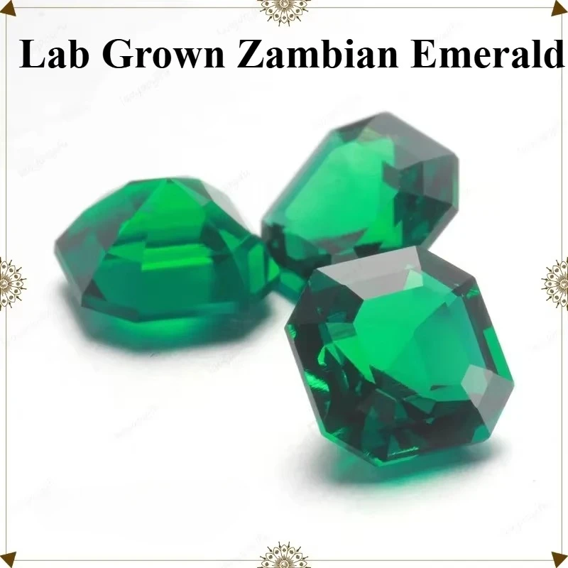 Hand Cutting Lab Grown Zambian Emeralds Hydrothermal Variou Cut Selectable Certificate with Cracks Inclusions Inside