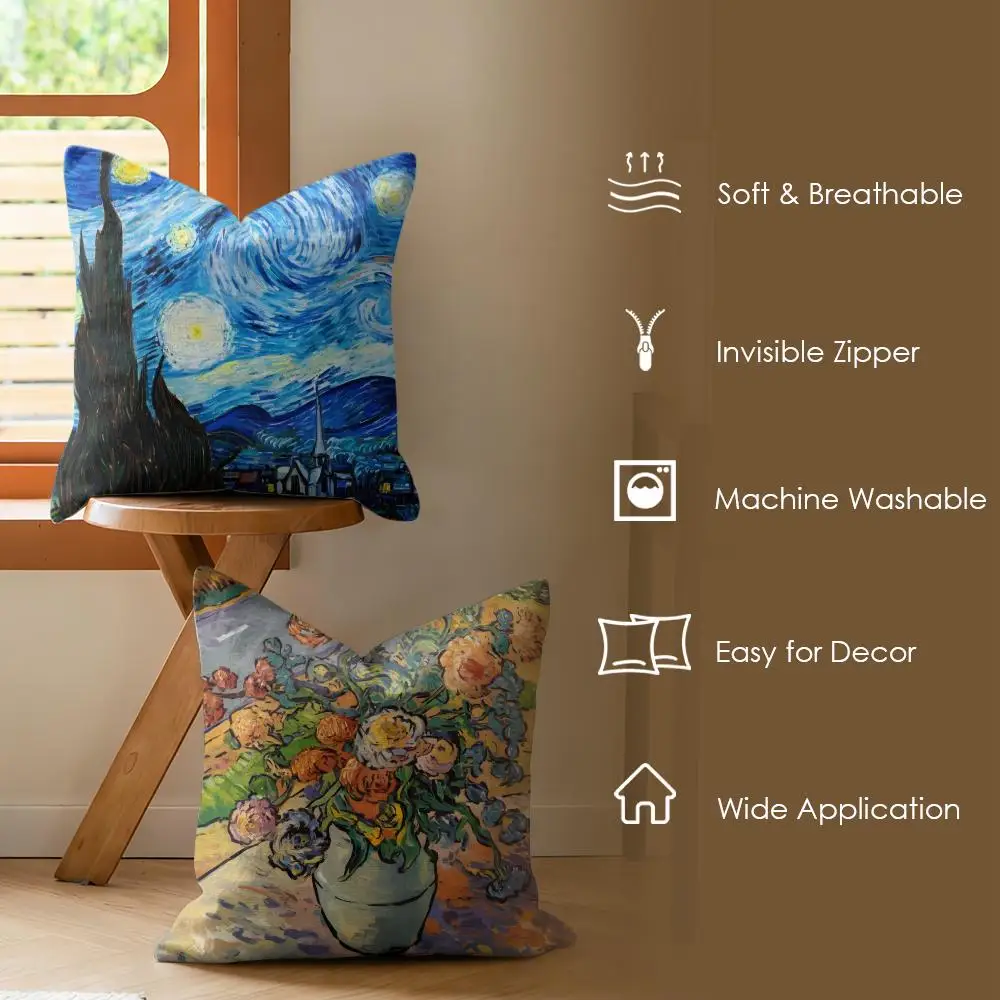 Van Gogh Oil Paintings Cushion Cover Soft Short Plush Pillow Cover Smooth Cozy Texture Aesthetic Cushion Case Home Decor