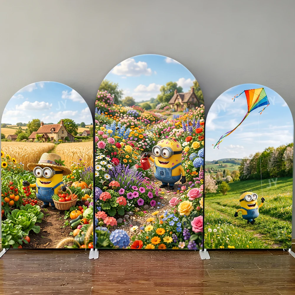 

Minions Arch Backdrop Cover Farm Vegetable Garden Themed Decoration for Kids Happy Birthday Party Outdoor Photo Booth Decor