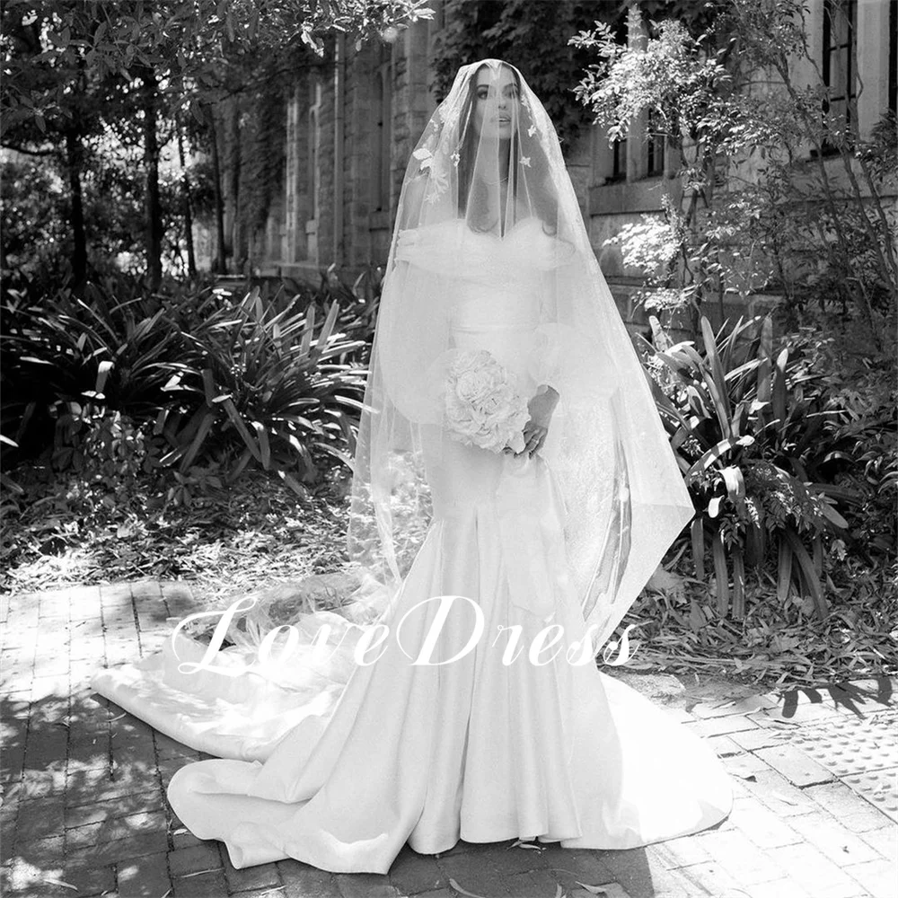 Vestido de novia elegante con escote Corazón, plisado, mancha, manga hinchada, tul, largo hasta el suelo