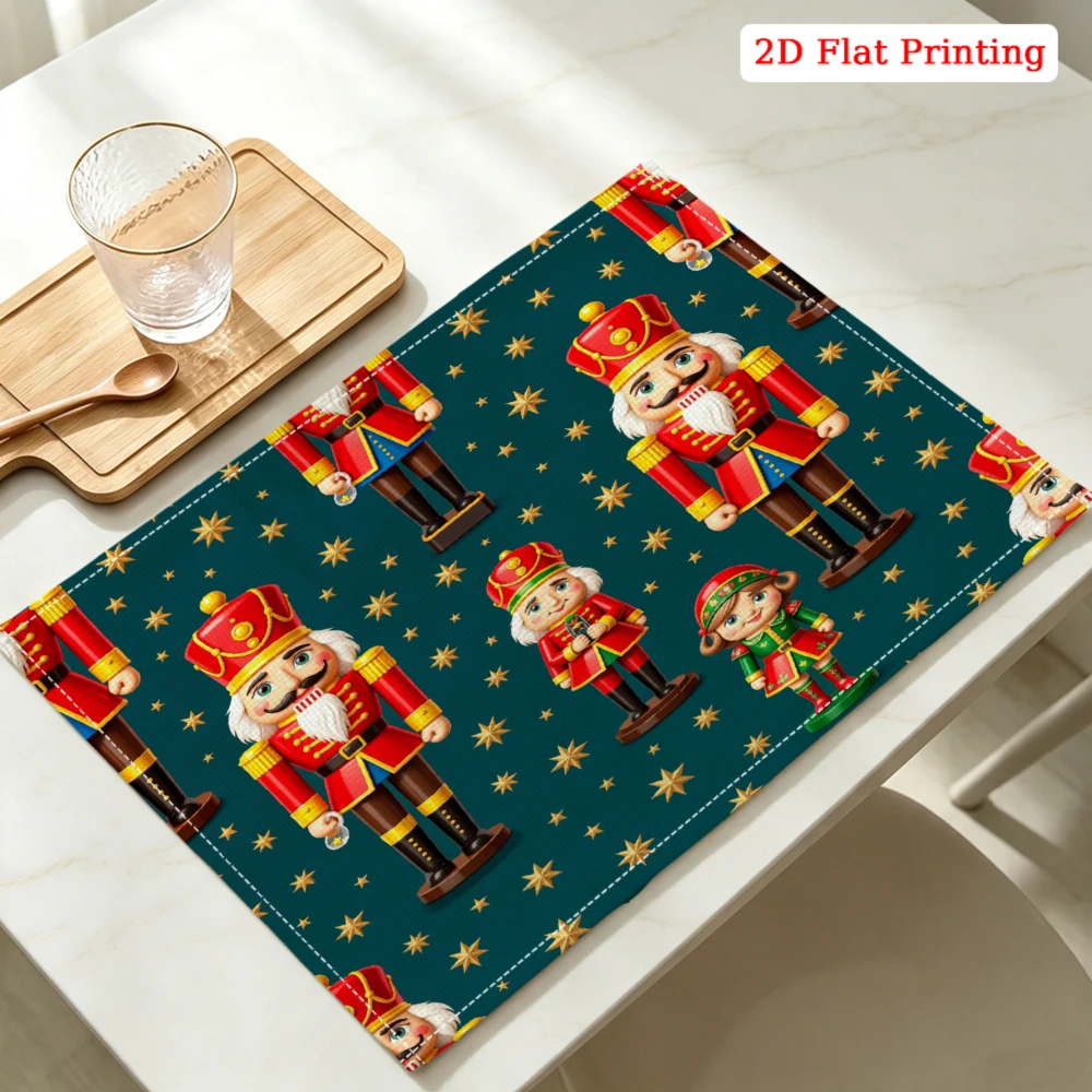 Nutcracker Soldiers On Teal Background Kitchen Placemat Coaster Linen Pad Dish Coffee Cup Table Mat 30x40cm Home Decor
