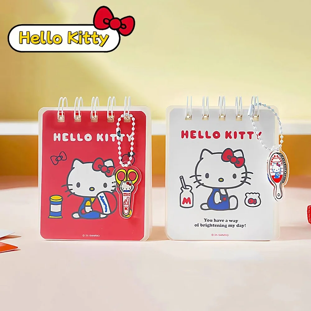 Genuine Hello Kitty Flip-Top Spiral Notebook Sanrio Kt Cat Pocket Planner Journal With Acrylic Accessories Study Stationery Gift