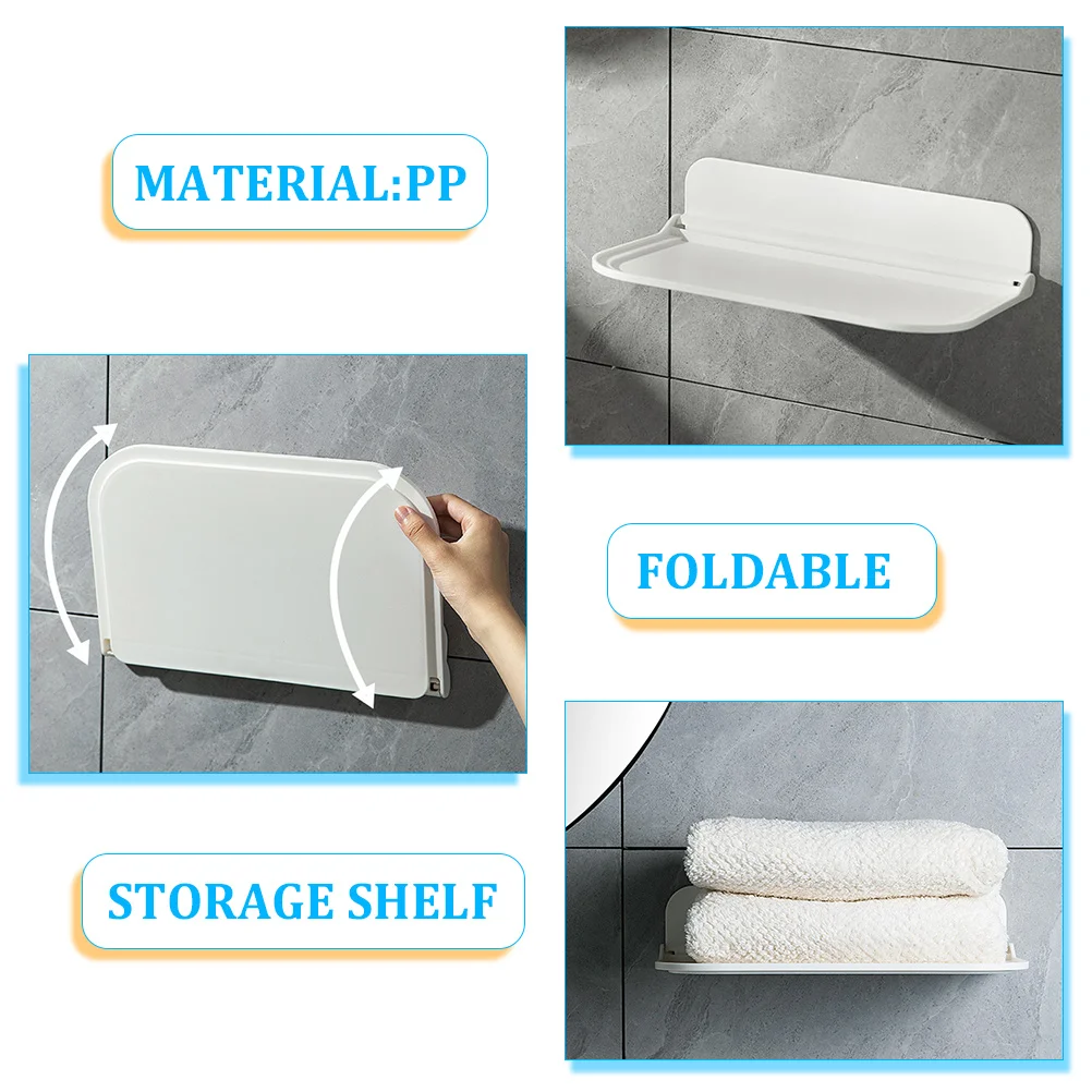 

Foldable Floating Shelf PP Storage Board Soap Holder Wall Rack Bathroom Shelves Towel Mounted Modern Simple Design Good Capacity