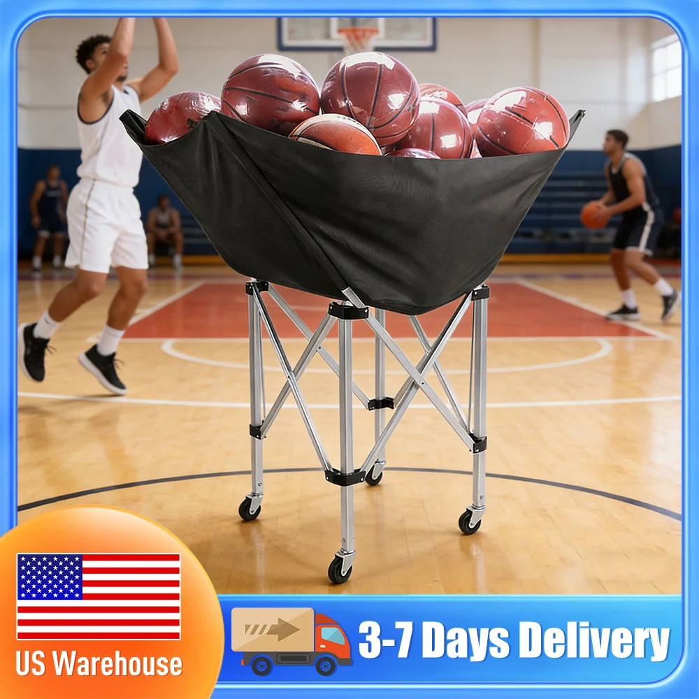 

Collapsible Hammock Ball Cart with Wheels and Carry Bag Volleyball Training Equipment Large Capacity Ball Holder for School Gym