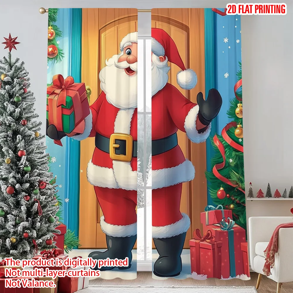 

2pcs 2D flat printing Christmas Party Curtain Santa Christmas Versatile Fabric Without Electricity Party Decorations for Holiday