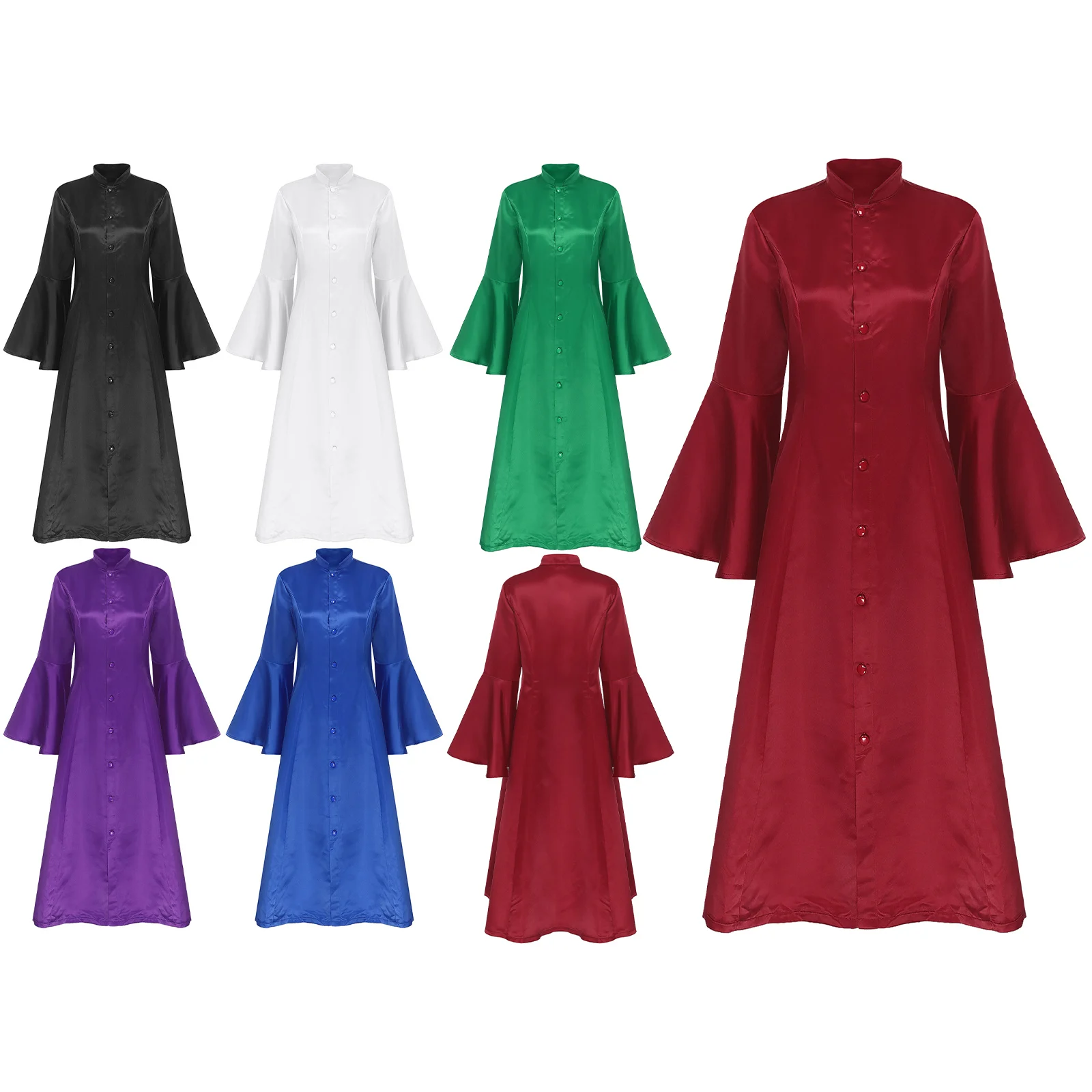 Women Clergy Robe Medieval Vintage Priest Uniform Church Stand Collar Choir Dress Halloween Cosplay Church Theme Party Costumes