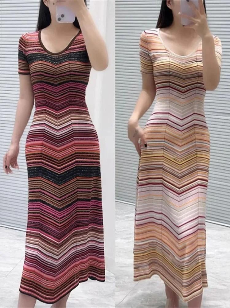 Ele Long Svel Summer Dr iny Tead Heavy Embroidery  Wave Pattern Slimming Holiday Dr for Women