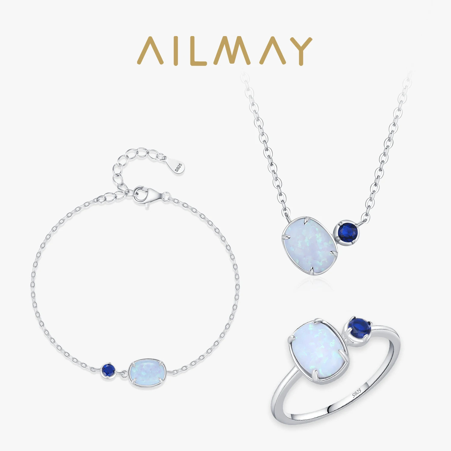 Ailmay Luxury 925 Sterling Silver Opal Jewelry Set The perfect Gift For Women's Holiday Or Anniversary