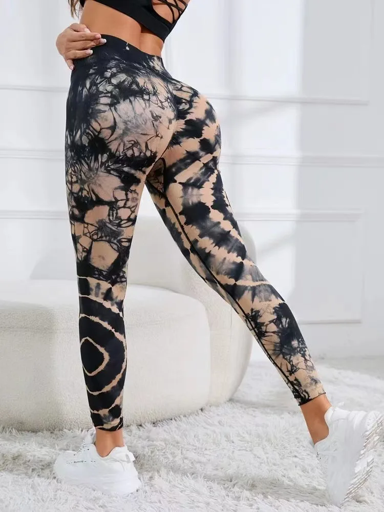 Tie Dye Leggings High Waist Elastic Yoga Pants Seamless Push Up Tights Fitness Women Sport Gym Training Running Leggings Femme