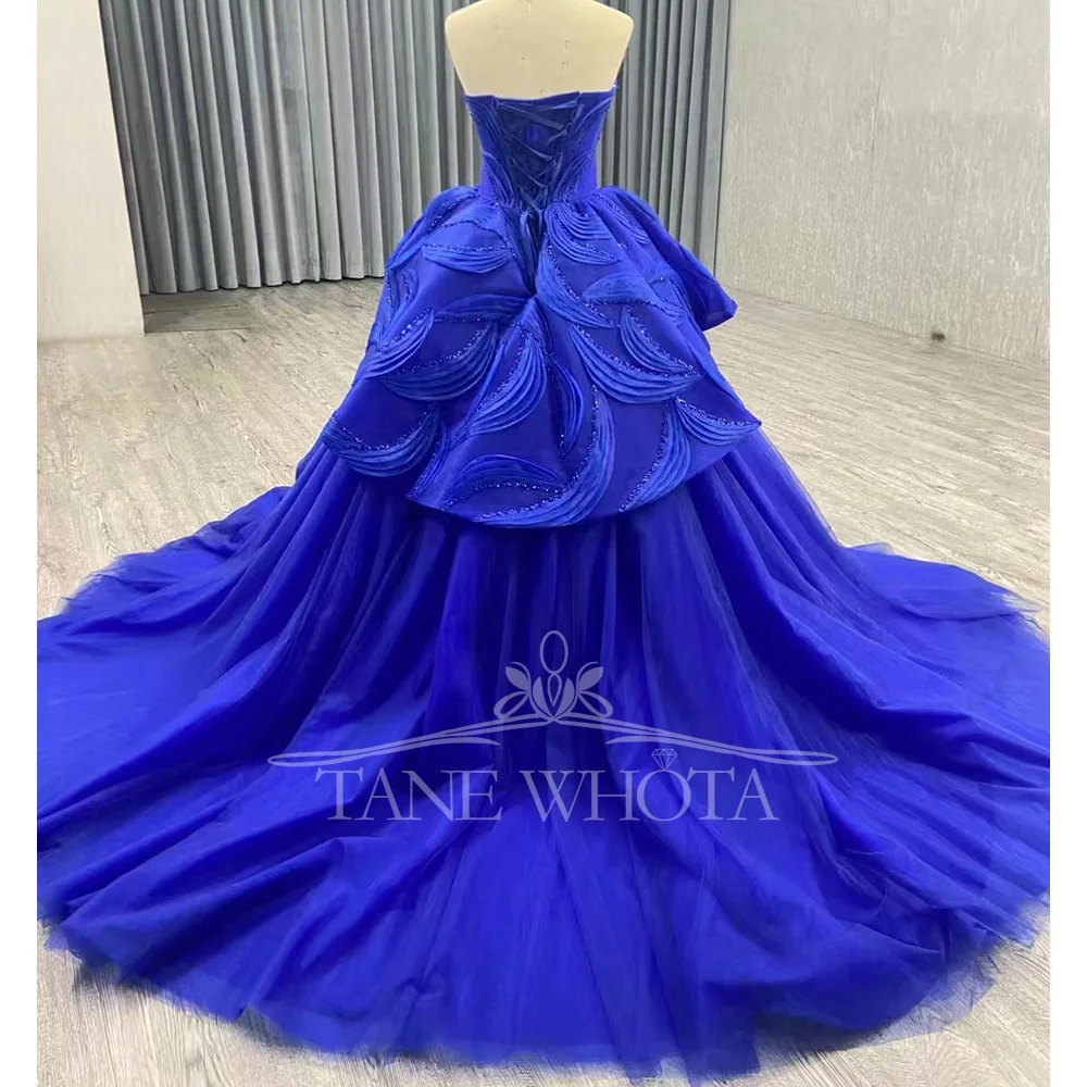 Blue Sweetheart Sleeveless Evening Dress With Sequined Lace Up Back Customizable Luxury Fashion For Special Occasions 2025