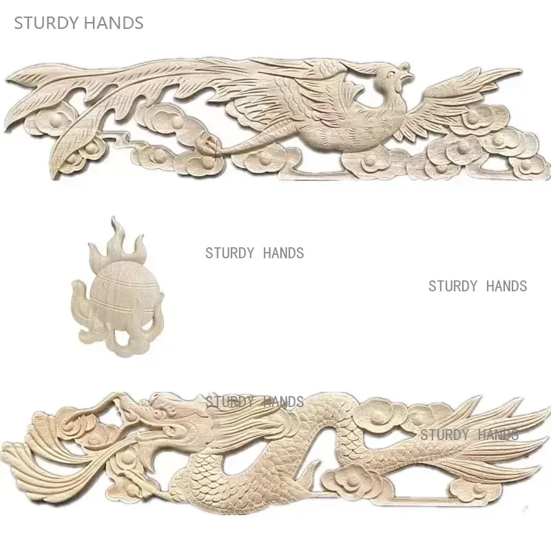 3pcs/set Chinese Wood Carving Imitation Antique Solid Wood Decal Double Dragon Play Beads Home Decoration Custom Wood Relief