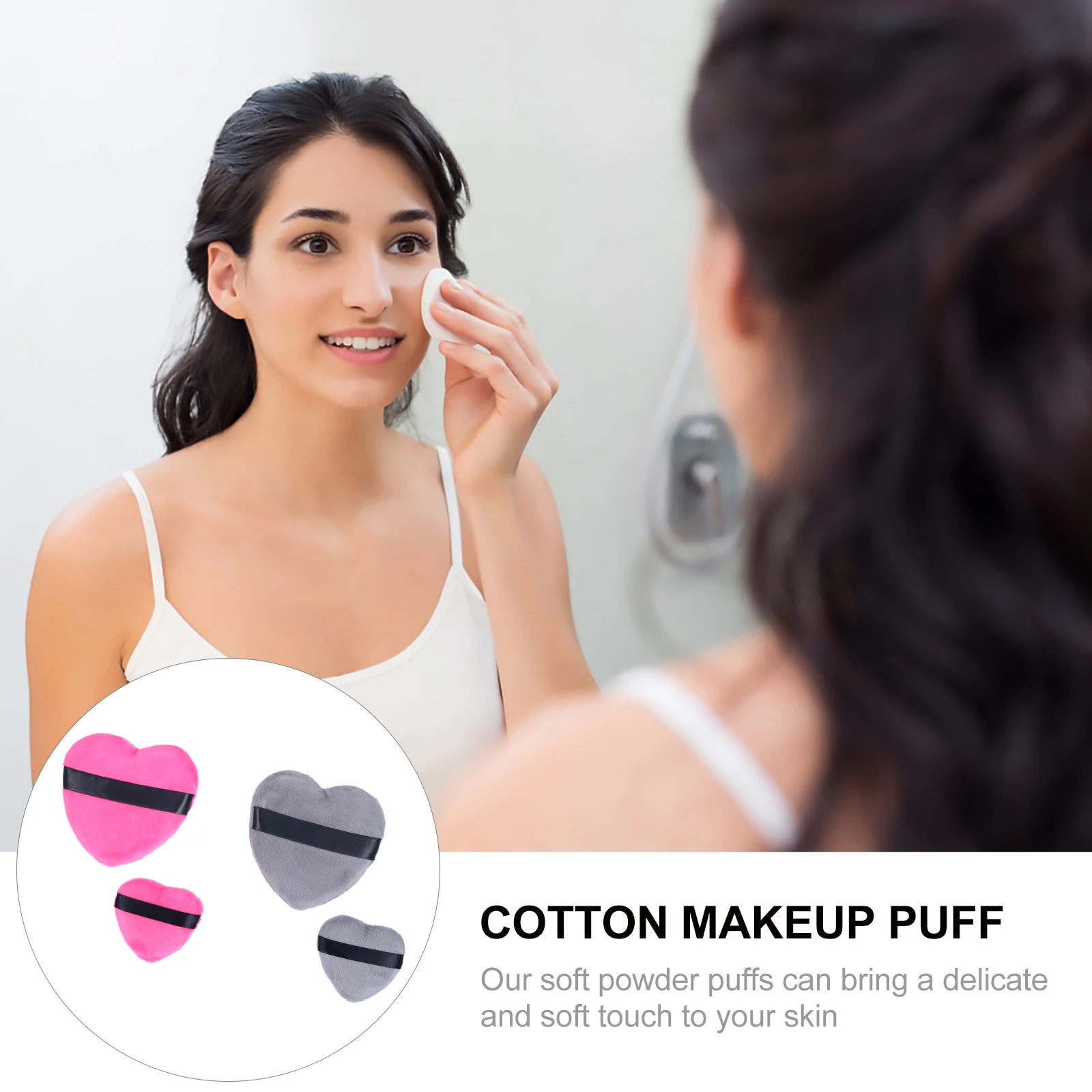 4 pezzi di cotone a forma di cuore soffio in polvere spugna per trucco in poliestere salvietta per il viso corpo minerale sciolto finitura naturale per il viso