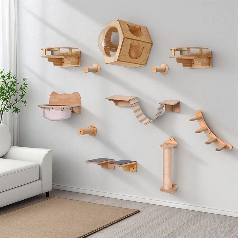 

1 шт., настенные полки для кошек с кошачьим деревом, когтеточка для платформы для прыжков кошек и гамака для кошек, веревочная лестница, настенная деревянная мебель