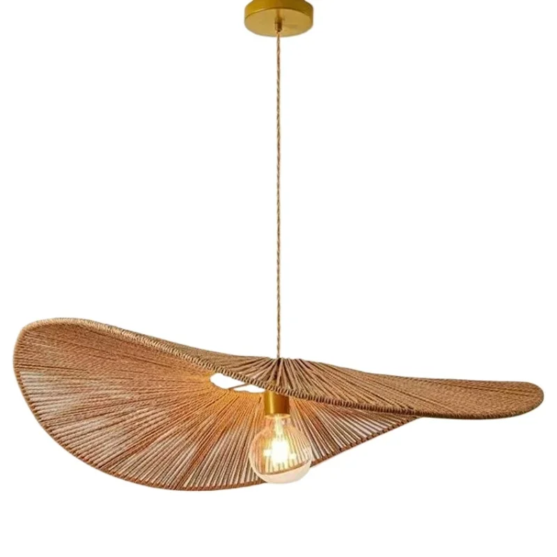 

Japanese-style hemp rope straw hat wabi-sabi wind chandelier, retro style living room dining table sofa B & B