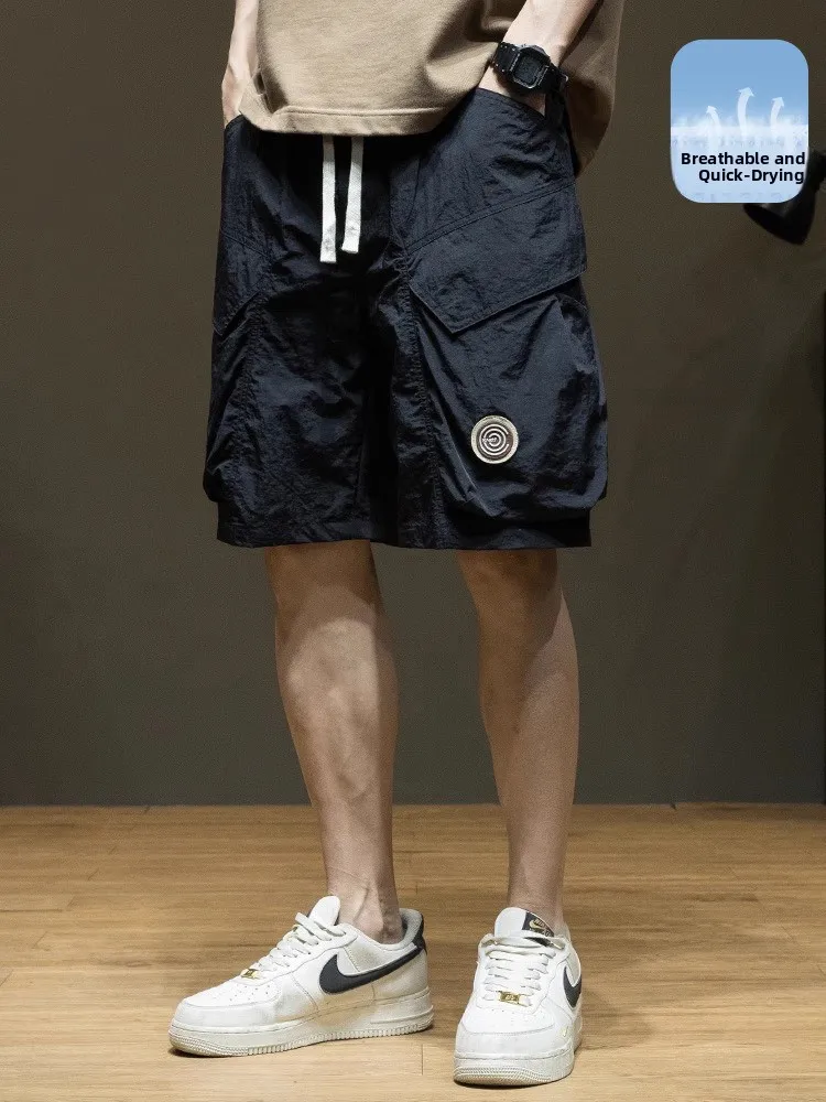 

Lightweight Qui-Dry Ice Silk Work orts Men's Loose Fit Five-Quarter Pants Summer American Trend Durable Multi-ket Design